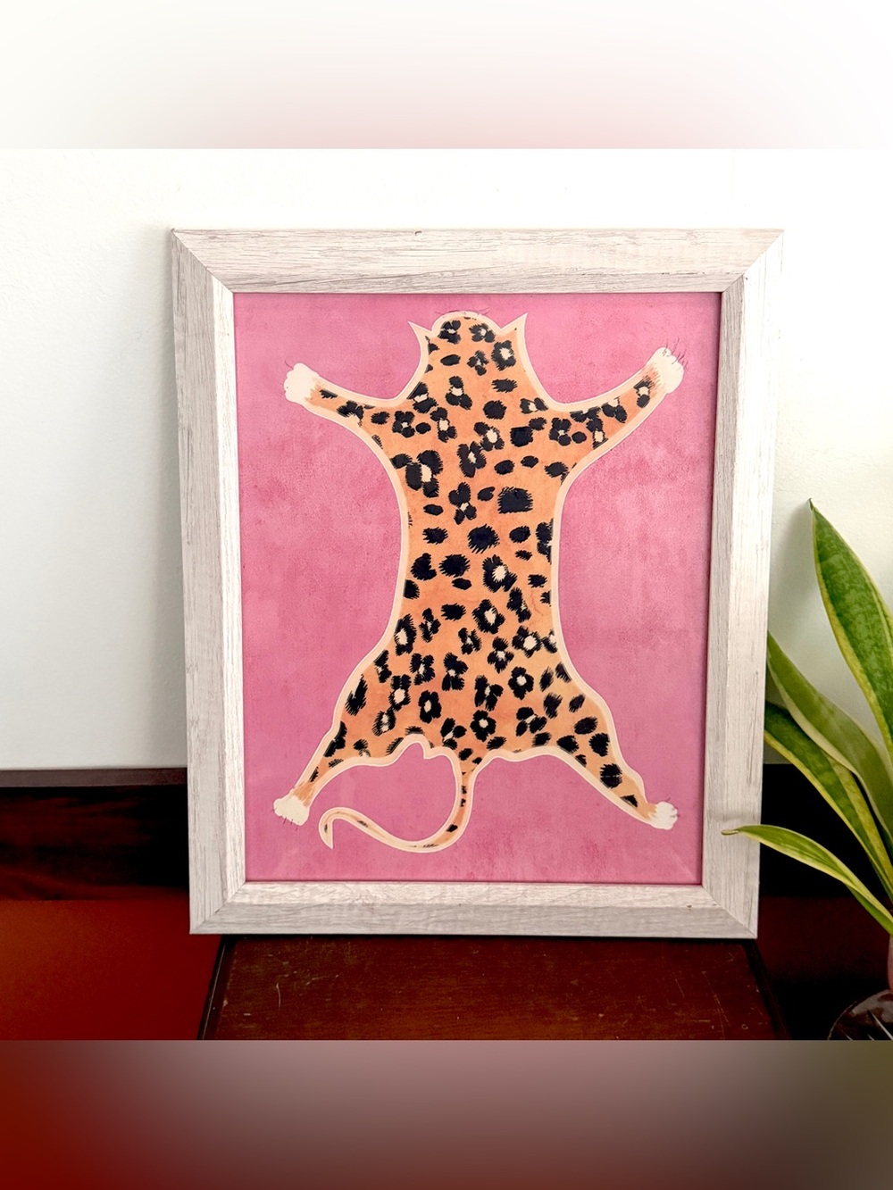 Framed Leopard Rug Art Pink Chic Preppy Dorm Glam Deco Canvas Print Eclectic